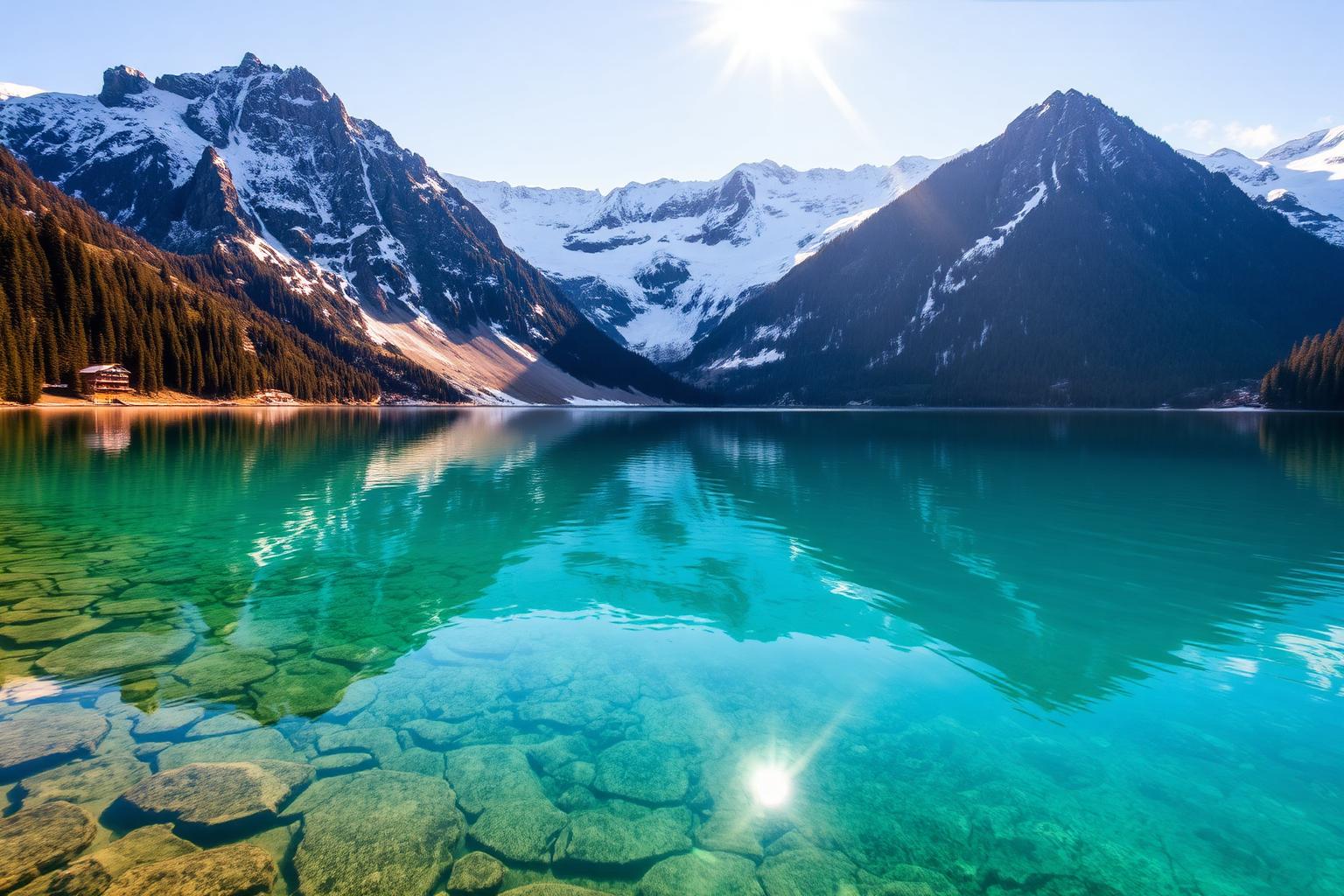 Schweizer Alpensee mit kristallklarem Wasser